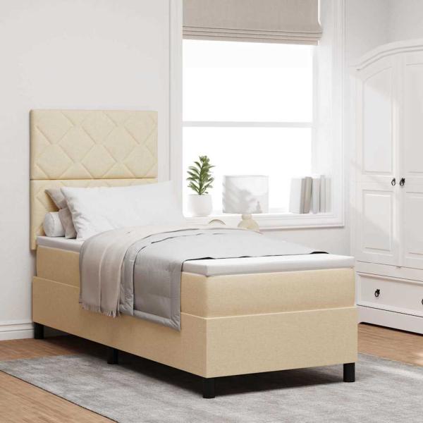 ARDEBO.de - Boxspringbett mit Matratze & LED Creme 80x200 cm Stoff