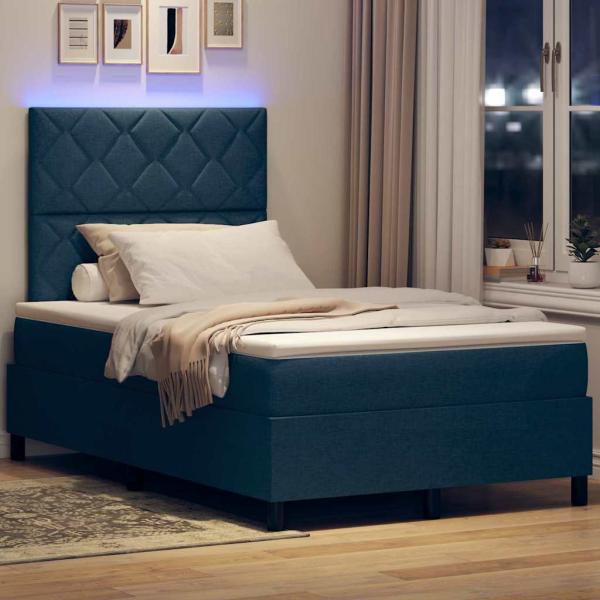 Boxspringbett mit Matratze & LED Blau 120x200 cm Stoff