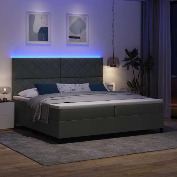 Boxspringbett mit Matratze & LED Dunkelgrau 200x200 cm Stoff