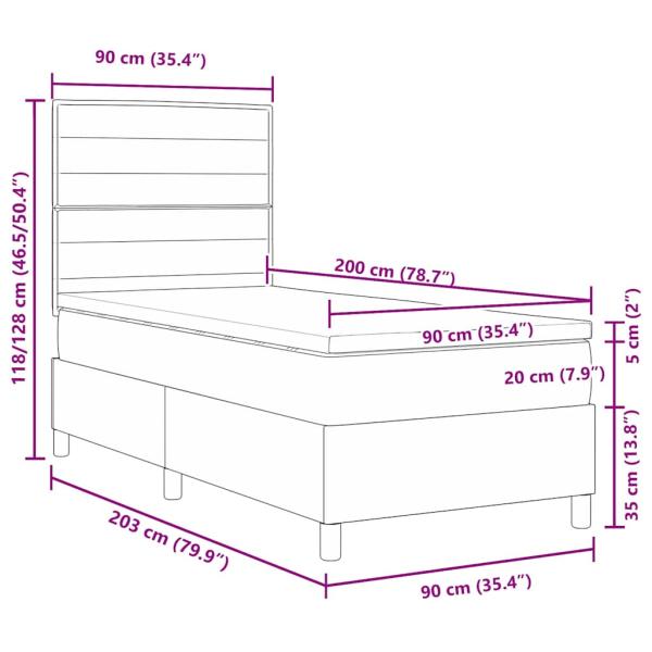 LED Boxspringbett mit Matratze Dunkelbraun 90x200 cm Stoff