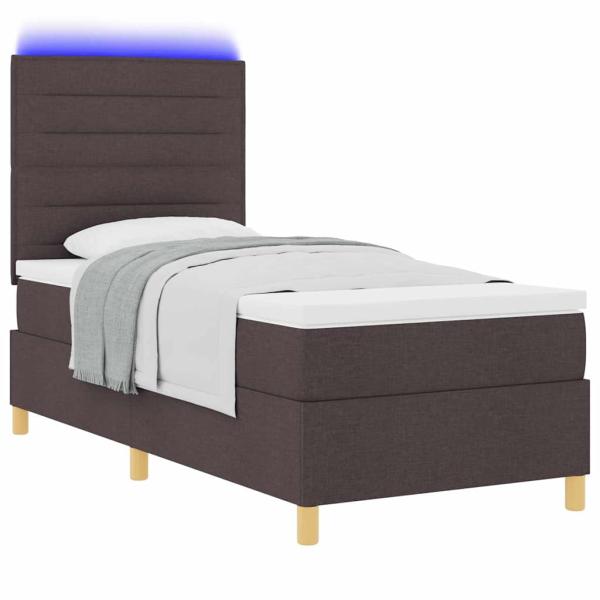 LED Boxspringbett mit Matratze Dunkelbraun 90x200 cm Stoff