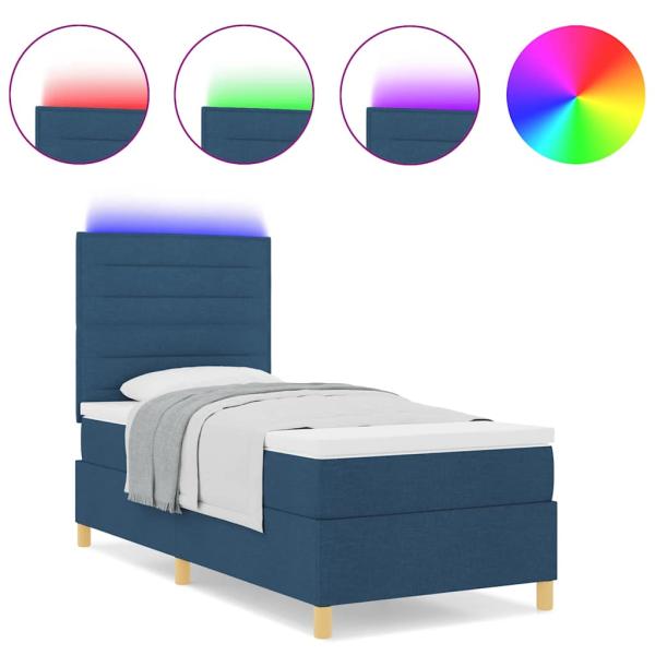LED Boxspringbett mit Matratze Blau 100x200 cm Stoff