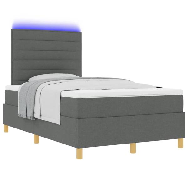ARDEBO.de - Boxspringbett mit Matratze & LED Dunkelgrau 120x200 cm Stoff