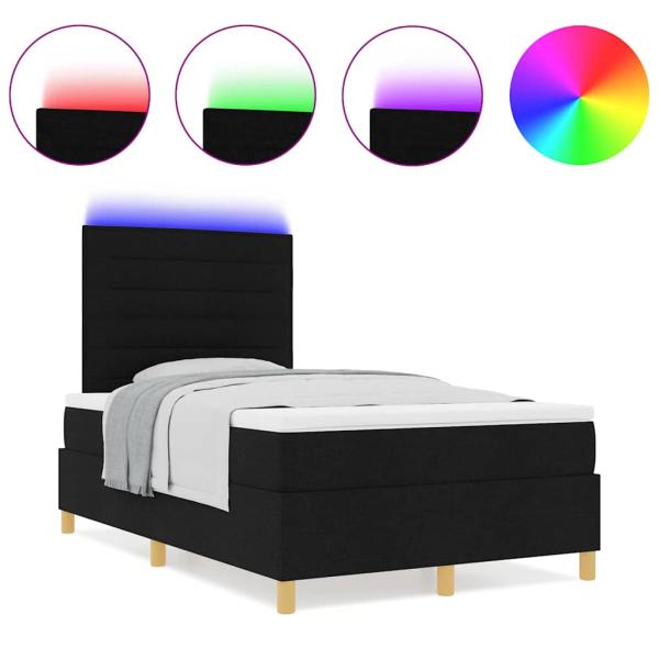 LED Boxspringbett mit Matratze Schwarz 120x200 cm Stoff
