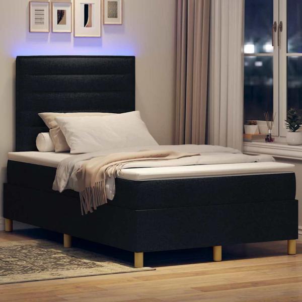 LED Boxspringbett mit Matratze Schwarz 120x200 cm Stoff