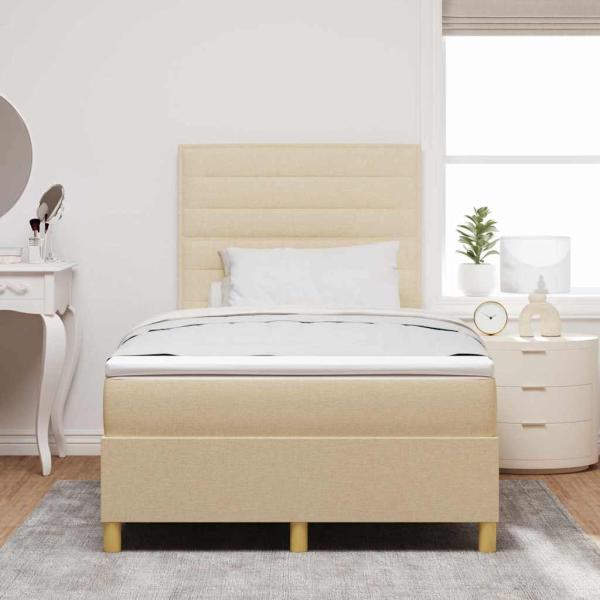 LED Boxspringbett mit Matratze Creme 120x200 cm Stoff