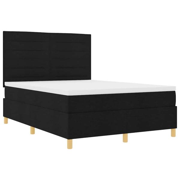 LED Boxspringbett mit Matratze Schwarz 140x200 cm Stoff