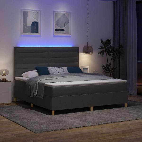 Boxspringbett mit Matratze & LED Dunkelgrau 180x200 cm Stoff