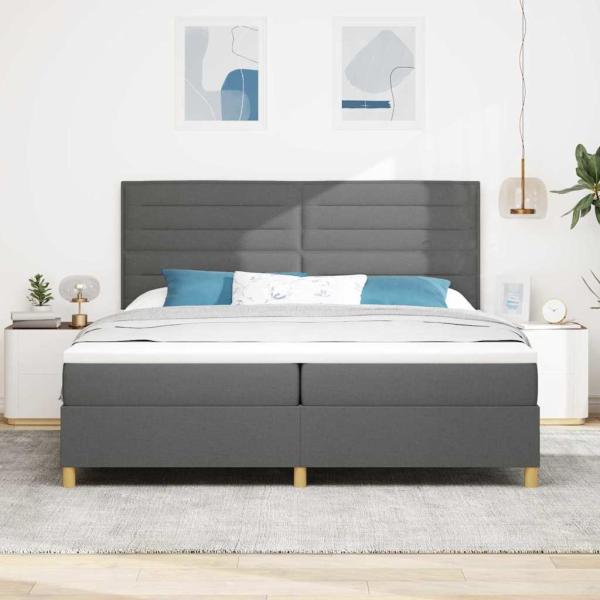 LED Boxspringbett mit Kopfteil Dunkelgrau 200 x 200 cm Stoff