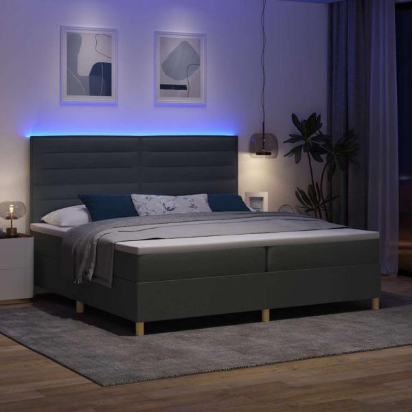 LED Boxspringbett mit Kopfteil Dunkelgrau 200 x 200 cm Stoff