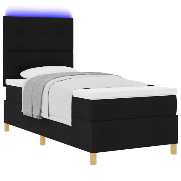 LED Boxspringbett mit Matratze Schwarz 90x190 cm Stoff