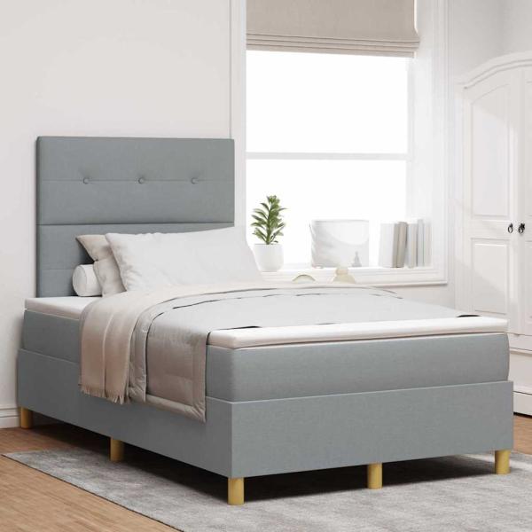 ARDEBO.de - Boxspringbett mit Matratze & LED Licht Grau 120x190 cm Stoff
