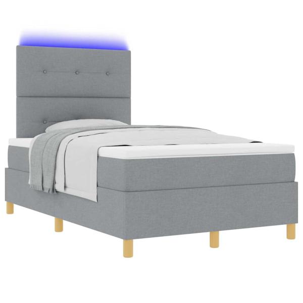Boxspringbett mit Matratze & LED Licht Grau 120x190 cm Stoff