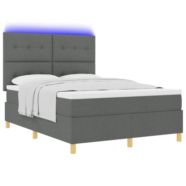 Boxspringbett mit Matratze & LED Dunkelgrau 140x200 cm Stoff