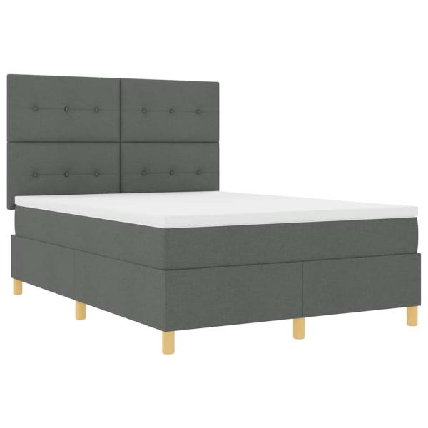 LED Boxspringbett mit Kopfteil Dunkelgrau 140 x 200 cm Stoff