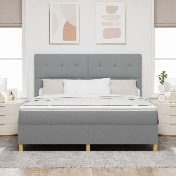 Boxspringbett mit Matratze & LED Licht Hellgrau 180x200 cm Stoff