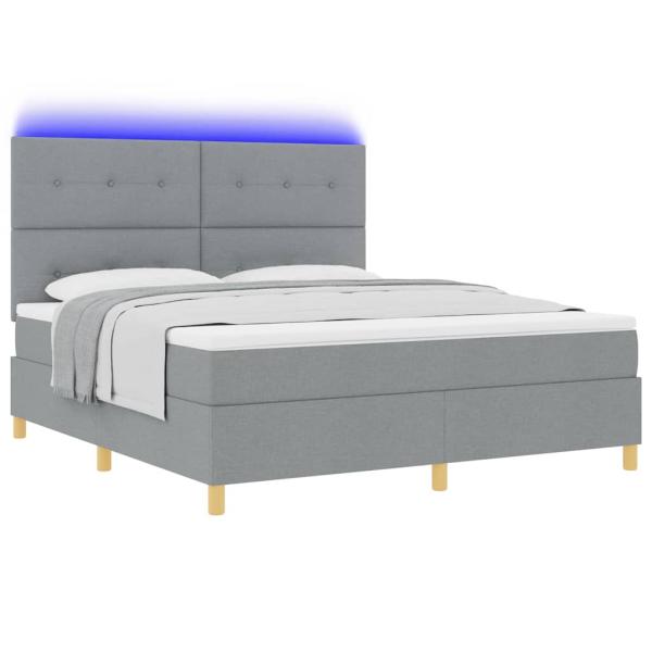 Boxspringbett mit Matratze & LED Licht Hellgrau 180x200 cm Stoff