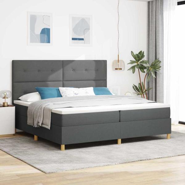 ARDEBO.de - LED Boxspringbett mit Matratze Dunkelgrau 200x200 cm Stoff
