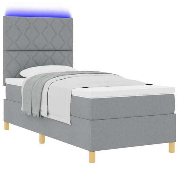 Boxspringbett mit Matratze & LED Licht Hellgrau 100x200 cm Stoff