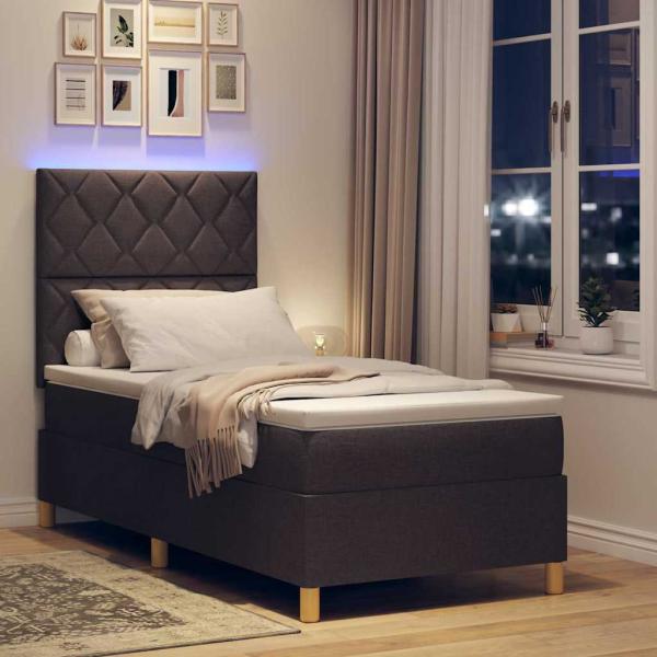 Boxspringbett mit Matratze & LED Dunkelbraun 100x200 cm Stoff