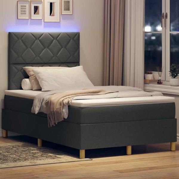 Boxspringbett mit Matratze & LED Dunkelgrau 120x190 cm Stoff