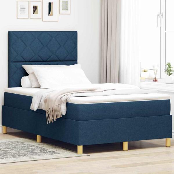 ARDEBO.de - Boxspringbett mit Matratze & LED blau 120x200 cm Stoff