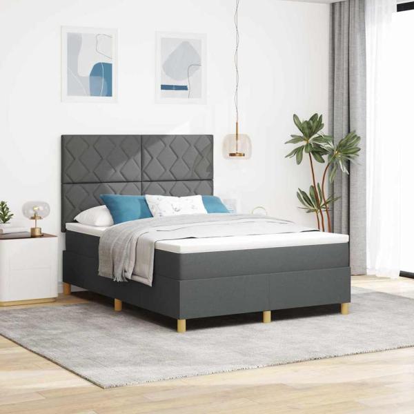 ARDEBO.de - Boxspringbett mit Matratze & LED dunkelgrau 140x200 cm Stoff