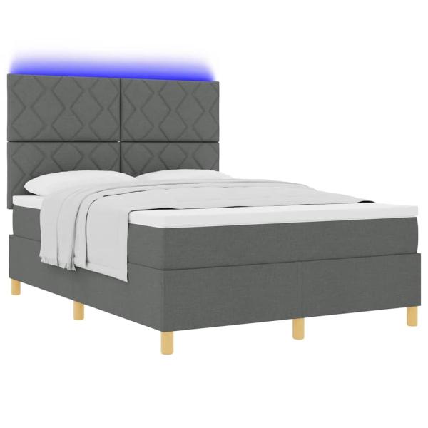 Boxspringbett mit Matratze & LED dunkelgrau 140x200 cm Stoff