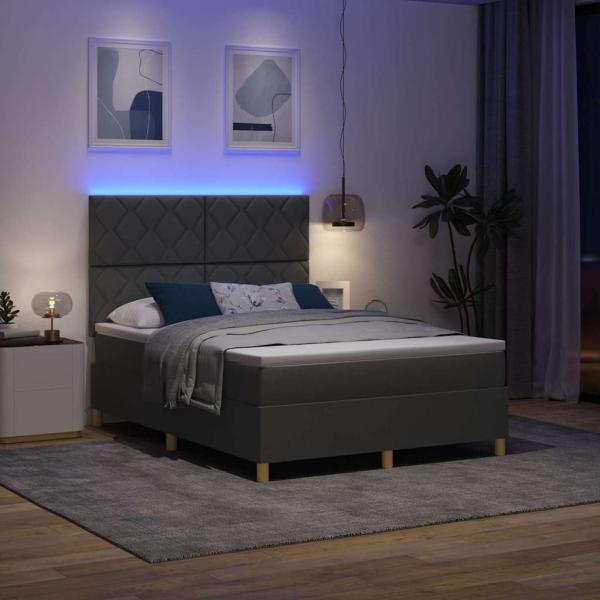 Boxspringbett mit Matratze & LED dunkelgrau 140x200 cm Stoff