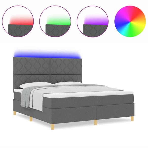 Boxspringbett mit Matratze & LED Dunkelgrau 180x200 cm Stoff