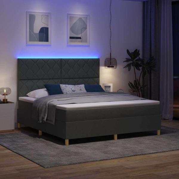 Boxspringbett mit Matratze & LED Dunkelgrau 180x200 cm Stoff