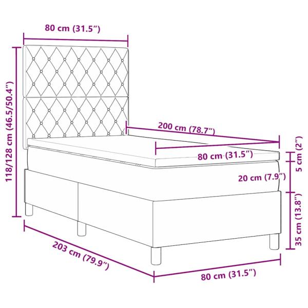 LED Boxspringbett mit Matratze Hellgrau 80x200 cm Samt