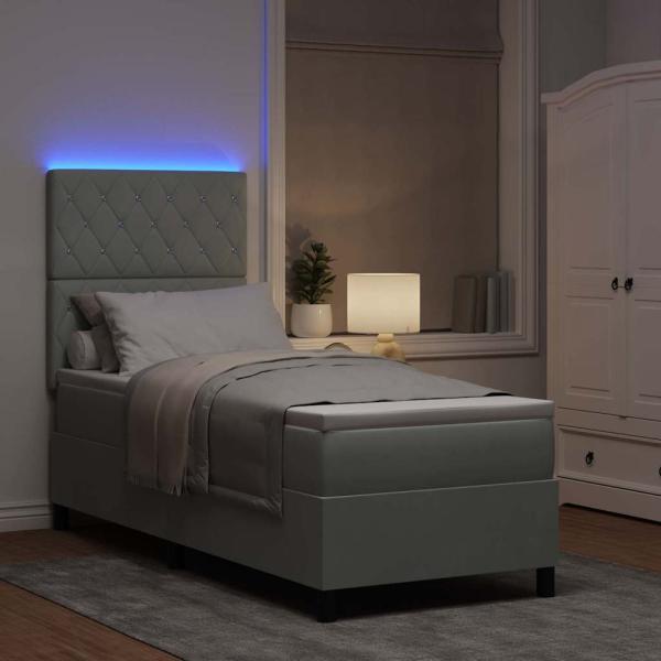 LED Boxspringbett mit Matratze Hellgrau 80x200 cm Samt