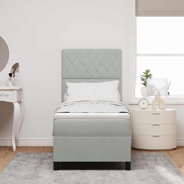 LED Boxspringbett mit Matratze Hellgrau 80x200 cm Samt
