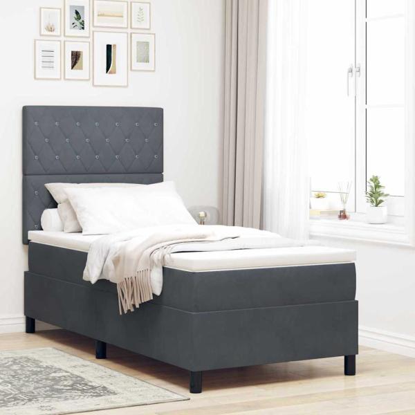 ARDEBO.de - LED Boxspringbett mit Matratze Dunkelgrau 90x200 cm Samt
