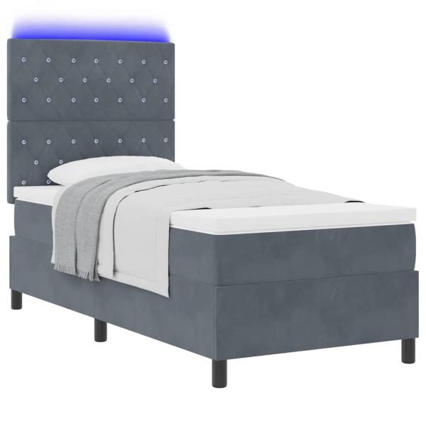 LED Boxspringbett mit Matratze Dunkelgrau 90x200 cm Samt