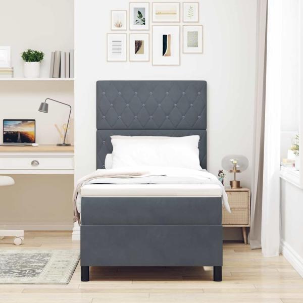 LED Boxspringbett mit Matratze Dunkelgrau 90x200 cm Samt