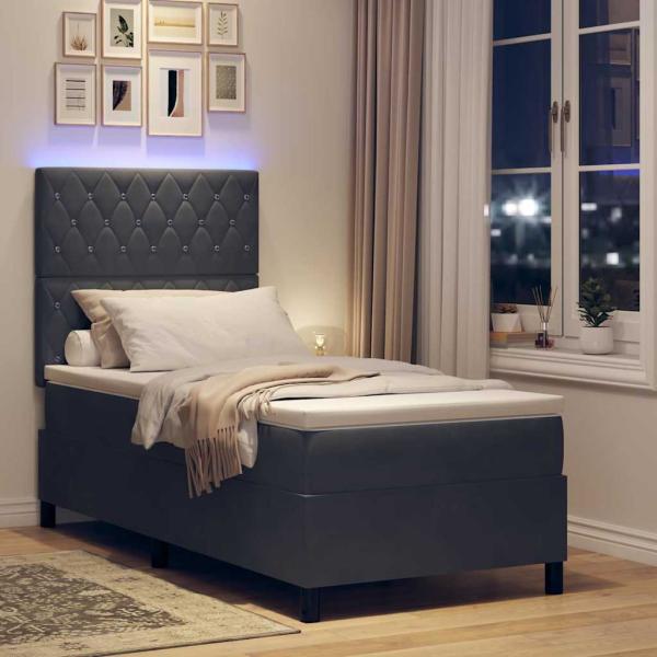LED Boxspringbett mit Matratze Dunkelgrau 90x200 cm Samt
