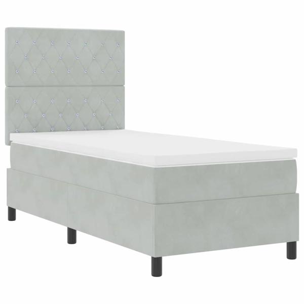 LED Boxspringbett mit Matratze Hellgrau 100x200 cm Samt