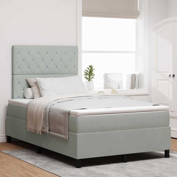 ARDEBO.de - LED Boxspringbett mit Matratze Hellgrau 120x190 cm Samt