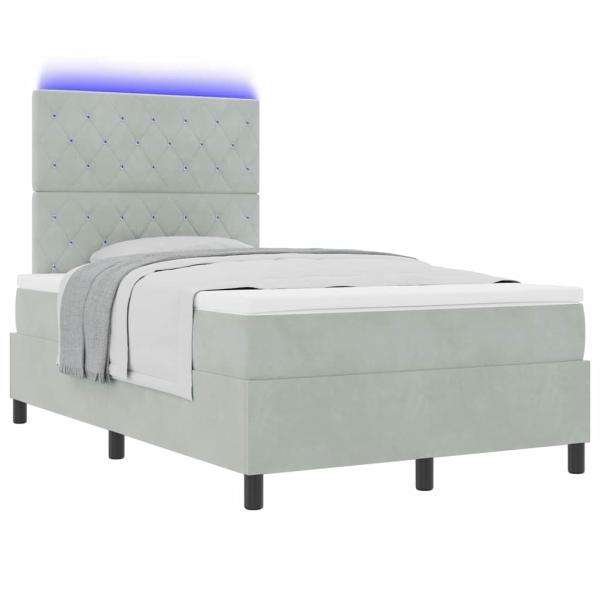 LED Boxspringbett mit Matratze Hellgrau 120x190 cm Samt