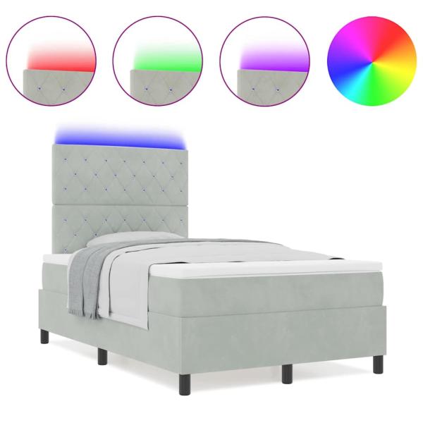 LED Boxspringbett mit Matratze Hellgrau 120x190 cm Samt
