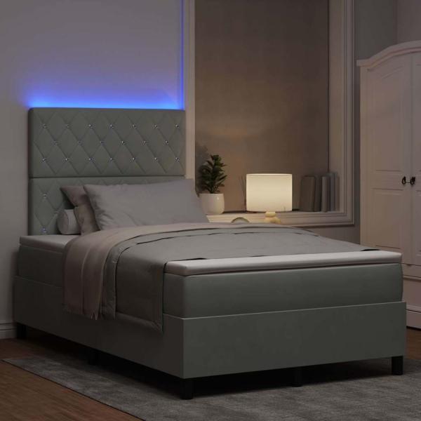 LED Boxspringbett mit Matratze Hellgrau 120x190 cm Samt