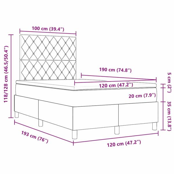 LED Boxspringbett mit Matratze Hellgrau 120x190 cm Samt