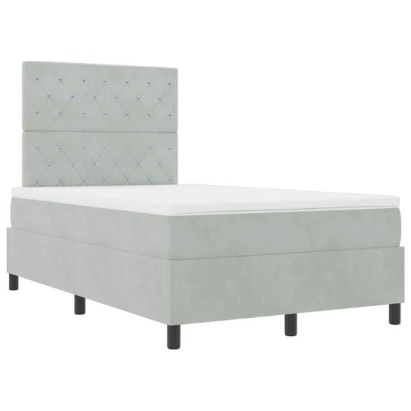 LED Boxspringbett mit Matratze Hellgrau 120x200 cm Samt
