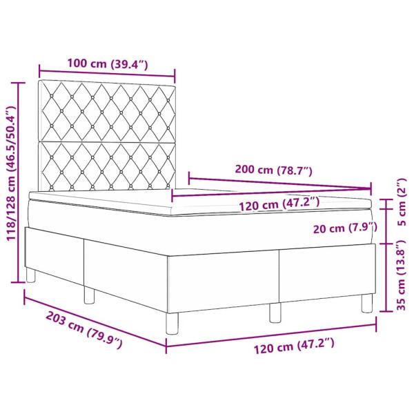 LED Boxspringbett mit Matratze Hellgrau 120x200 cm Samt