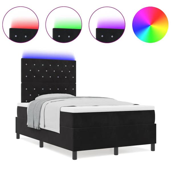 LED Boxspringbett mit Matratze Schwarz 120x200 cm Samt