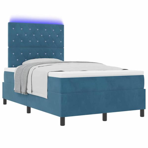 LED Boxspringbett mit Matratze Dunkelblau 120x200 cm Samt