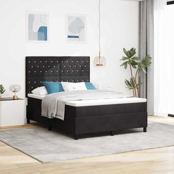 ARDEBO.de - LED Boxspringbett mit Matratze Schwarz 140x190 cm Samt