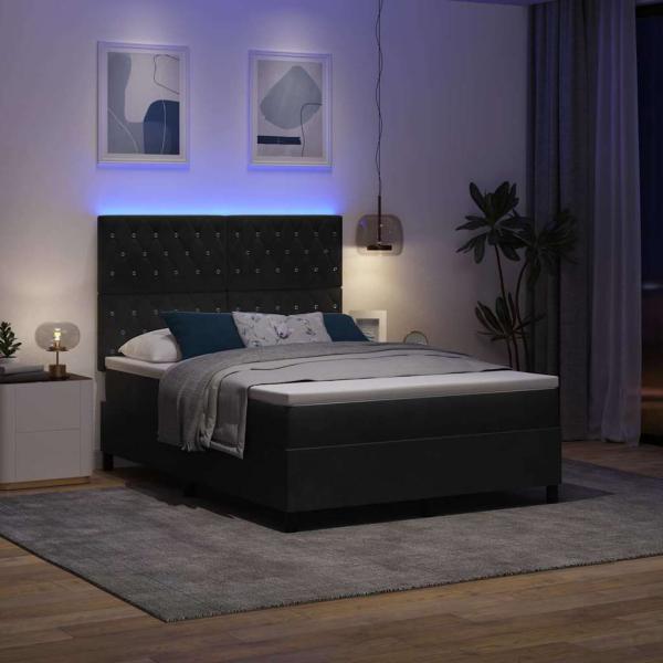 LED Boxspringbett mit Matratze Schwarz 140x190 cm Samt